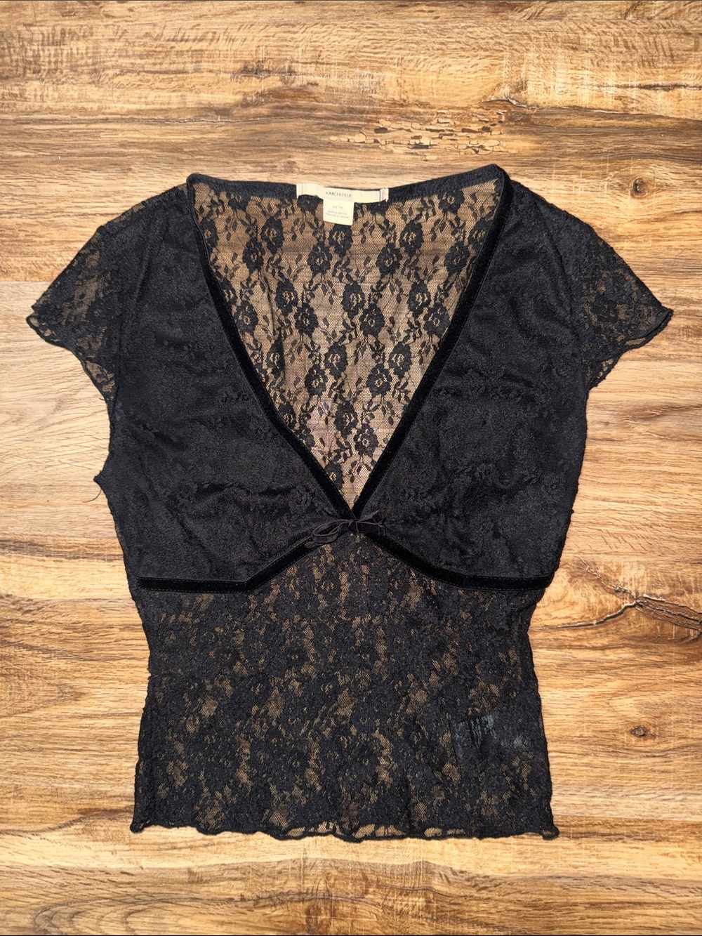 Black Lace Short-Sleeve Top